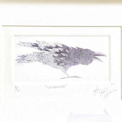 Grabado que muestra un cuervo.